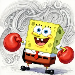 spongebob squarepants character mr krabs in black lipstick rolling his eyes, final fantasy character concept by yoshitaka amano, interacte smooth flowing lines, intracate brushwork, watercolors and acrylics,