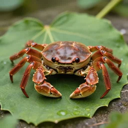 close photo of a cute crab on top of a leaf, well defined, photo realistic, trending on artstation, 8k