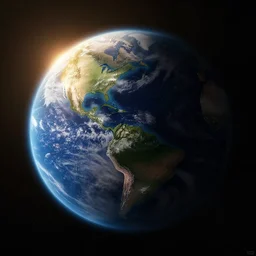 an earth-like from space, half light by its sun and half in darkness, with cities visible in the dark