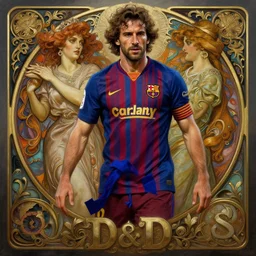 Carles Puyol, Fc Barcelona captain, defending his club, D&D, fantasy, intricate, elegant, highly detailed, digital painting, artstation, concept art, matte, sharp focus, illustration, art by Artgerm and Greg Rutkowski and Alphonse Mucha