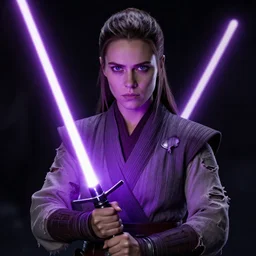 eva green as a jedi with ripped and damaged clothes holding a purple lightsaber in her hands, very dark background, official star wars episode xii movie poster, perfect symmetrical face, moody lighting, 8 k, shallow depth of field, intricate detail,