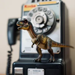 kodak portra 4 0 0, 5 0 mm leica summicron f 1. 2, action photography, award winning macro photo of a small ultra detailed dinosaur standing on a vintage payphone, fast shutter speed, motion blur, tiny gaussian blur, highly detailed, highly intricate, depth of field, national geographic