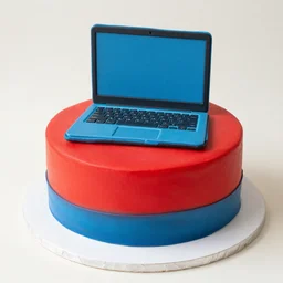 a red and blue mac book pro laptop cake, high resolution