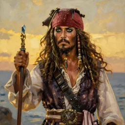 Painting of Davy Jones from Pirates of the Caribbean. Art by William Adolphe b Bouguereau. During golden hour. Extremely detailed. Beautiful. 4K. Award winning.