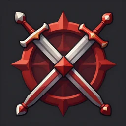 symmetrical game sigil of giant medieval swords crossed, red powerful fantasy epic legends, game icon stylized, digital illustration radiating, a glowing aura, global illumination, ray tracing, 8 k high definition, intricate details, octane render, unreal engine, trending on arstation