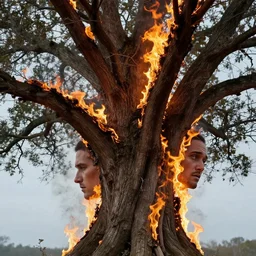 tree of good and evil burning in agony Michael Whelan by Jeff Easley photorealistic by Edmonia Lewis, cinematic, coherent, realistic faces, clear, detailed, intricate, dramatic lighting, establishing shot, 8k resolution