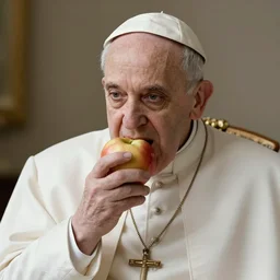 The Pope eating an apple, hyperdetailed, artstation, cgsociety, 8k
