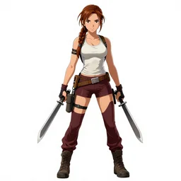 “A high quality, full body, anime illustration of Lara Croft, from Tomb Raider Legend, created by Hiro Mashima”