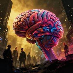 low wide tilted angle perspective photo of a cerebral hack, vibrant colors, high contrast, cyberpunk, by wayne barlowe, by beeple, by artgerm, beksinski, rutkowski, peter gric, photorealistic, cinematic, studio lighting, golden hour, dark city, ominous electric atmosphere, album cover art, blade runner 2 0 4 9, masterpiece