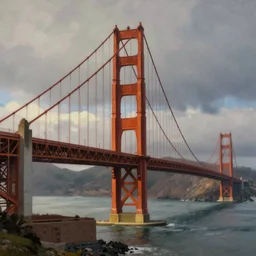 golden gate bridge, wide angle, painting, gertrude abercrombie