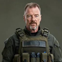 Photo of Walter White wearing heavy modern military gear, highly detailed, 8k