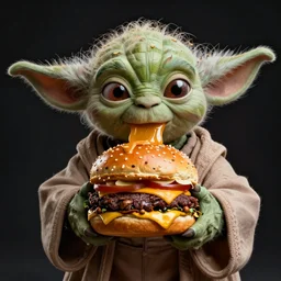 A still of Yoda eating a Big Mac, 4k, photograph, ultra realistic, highly detailed, studio lighting