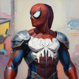 greg manchess portrait painting of partially armored punisher spiderman as overwatch character, medium shot, asymmetrical, profile picture, organic painting, sunny day, matte painting, bold shapes, hard edges, street art, trending on artstation, by huang guangjian, gil elvgren, ruan jia, greg rutkowski, gaston bussiere