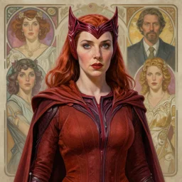 Liz Truss as The Scarlet Witch, highly detailed character in digital fantasy, painted portrait, artstation, concept art, hard focus, illustrations, works by Artgerm and Greg Rutkowski, Alphonse Mucha and Craig Mullins, James Gene, Andrey Ryabovichev, Mark Simonetti and Peter Morbacher, 16 thousand