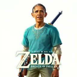 Obama in Legend of Zelda: breath of the wild, cover art, no text
