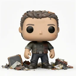full body 3d render of a funko pop abandoned in a garbage dump, studio lighting, white background, blender, trending on artstation, 8k, highly detailed