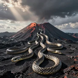 snakes crawling of a volcano