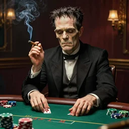 Frankenstein smoking a cigar while playing poker by Greg Staples, ultra detailed, intricate details, HD