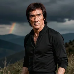 detailed ultrarealistic medium shot photography of old nicholas cage as bruce lee cinematic