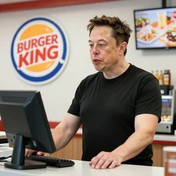 Elon musk working at Burger king, Elon musk working the register at a fast food place