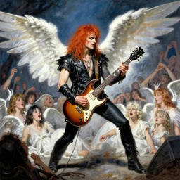 punk rock paradise lost, lucifer playing guitar in pandemonium to a crowd of fallen angels. art by gaston bussiere.