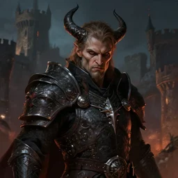 dungeons and dragons dark evil warrior character closeup portrait, dramatic light, castle background, 2 0 0 mm focal length, painted by stanley lau, painted by greg rutkowski, painted by stanley artgerm, digital art, trending on artstation