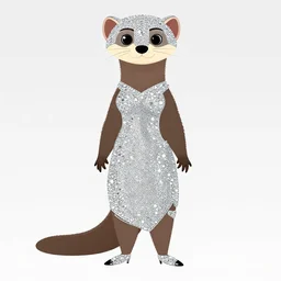 detailed flat 2 d : female marten character : wearing diamonds : wearing silver showgirl sequins dress : head legs shoes : lorax movie : artstation