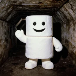 portrait photograph ofstay - puft marshmallow man!!!!!!!!!!! in the interior of an underground sewer system, 1 9 9 0 s, taken by martin parr, saturated colour photo, high definition, 8 k