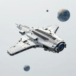 a cgi render of a space ship epic 8K, planets in the background, stars in the background, ultra detailed in the style of waya steurbaut