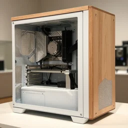 realistic photo of a computer case, model equipment gadget, made of wood, white clay and black wires, natural colors, metropolitan museum collection, moma, pinterest