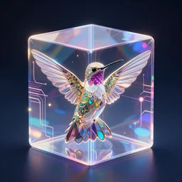 symmetry!! hummingbird goddess, solid cube of light, hard edges, product render retro - futuristic poster scifi, lasers and neon circuits, beautiful hummingbird, intricate, elegant, highly detailed, digital painting, artstation, concept art, smooth, sharp focus, illustration, dreamlike, art by artgerm