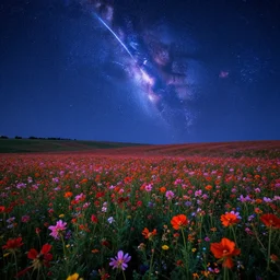 meteor shower in a floral field, trending on artstation, hdr, fantasy art, vivid colors