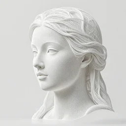 a sculpture of a beautiful woman's head as an intricate, delicate tracery of stone, forming a beautiful ancient monument, slowly being covered by moss and lichen