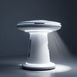 teleportation machine in a dimly lit room, light shining from the machine and illuminating the dust particles in the air by goro fujita and jarosław jasnikowski