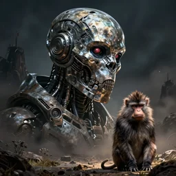 sci - fi, undead cyborg head, doom eternal, baboon