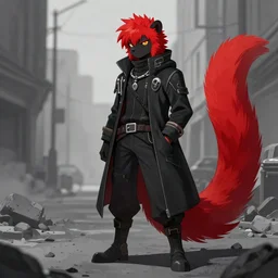 red fursona long _ tail stoat | fantasyart | urbanscene coalpunk masculine fursona black