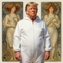 donald trump wearing a onesie highly detailed, digital painting, artstation, concept art, smooth, sharp focus, illustration, art by krenz cushart and artem demura and alphonse mucha