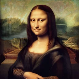 mona lisa with cat head portrait, renaissance painting style