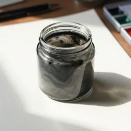 sketch of jar of swirling ink on a desk, afternoon lighting, watercolor, by moebius