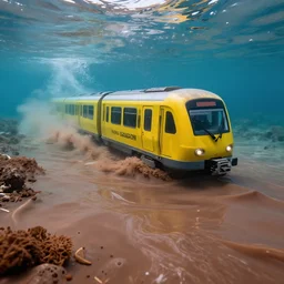 underwater train, river made of cocoa milk, high quality, national geographic