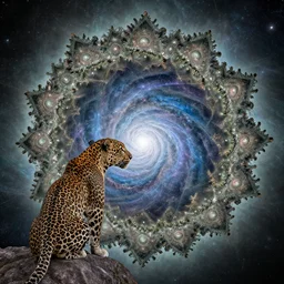 “A panther watching the universe unfold into a mandelbrot”