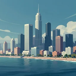 a beautifully digital matte cyberpunk cityscape by the sea by angus mckie, guillem h pongiluppi, and caspar david friedrich