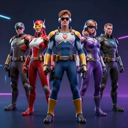 impressive portrait of the special squad, in the costums super heroes devianart artworks octane render 8 k environment,, neon, highly detailed, 8 k, hdr, studio, matte painting, environment, digital illustration, artstation, byshardula, by kuvshinov