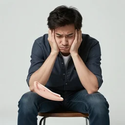 an photo of a man sit - down on chair with boring face because of ai nowadays