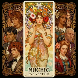 full figure portrait of a beautiful mysterious balinese with flowery headgear, by eve ventrue, michael carson, andreas rochas, john watkiss, casey weldon, artgerm. art nouveau. tarot card by mucha. gloomhaven. swirly intricate linework background. gaudy colors, sharp edges. octane render