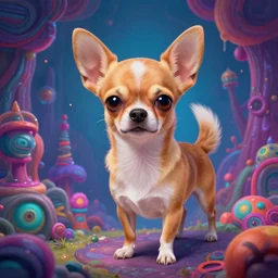 a psychedelic chihuahua living in an extradimensional reality, in the style of wlop, illustration, epic, fantasy, hyper detailed, smooth, unreal engine, sharp focus, ray tracing, physically based rendering, renderman, beautiful