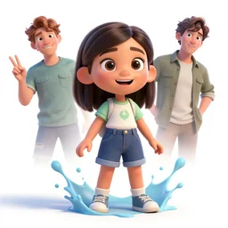 Full body, splash art by WLOP, Ilya kuvshinov, Krenz Cushart, and Greg Rutkowski, trending on artstation. Realistic fantasy cute Latina Pixar-style young girl, expressing joy, silky hair, wearing a red-sleeved white t-shirt with jeans, she has fire powers, her hair glows super glowy fire, Cinematic dramatic atmosphere of a mystic forest, sharp focus, soft volumetric studio lighting.
