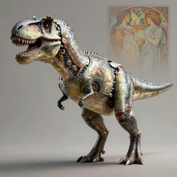 a t - rex with a cybernetic armor, diffuse lighting, fantasy, intricate, elegant, highly detailed, lifelike, photorealistic, digital painting, artstation, illustration, concept art, smooth, sharp focus, art by john collier and albert aublet and krenz cushart and artem demura and alphonse mucha
