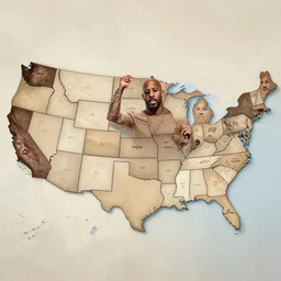 US political map where each state is dwayne the rock johnson. Photographic, photography