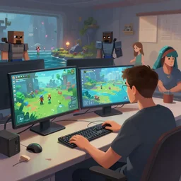 a man and a room melting in a room with two computers, d & d, sea of thieves, fantasy digital painting, trending on artstation, concept art, sharp focus, illustration, global illumination, ray tracing, realistic shaded, art by artgerm and greg rutkowski and fuji choko and viktoria gavrilenko and hoang lap